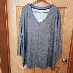 Liz‎ Claiborne Women's Navy Mélange 3/4 Sleeve V Neck Shirt Size 1X Stripes NWT